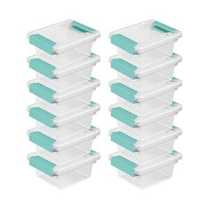 sterilite plastic miniature clip storage box container with latching lid for home, office, workspace, and utility space organization, 12 pack