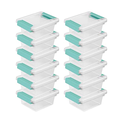 Sterilite Plastic Miniature Clip Storage Box Container with Latching Lid for Home, Office, Workspace, and Utility Space Organization, 12 Pack