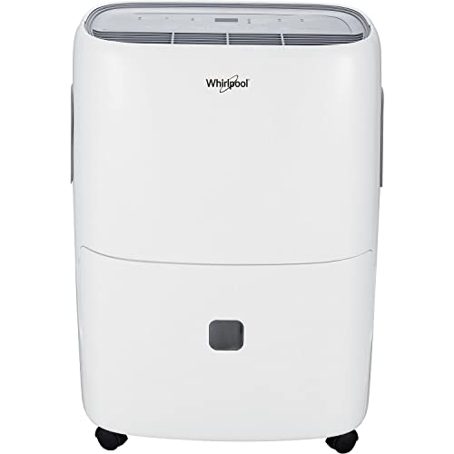 Whirlpool 40 Pint Portable Dehumidifier with Built-In Pump, 24-Hour Timer, Auto Shut-Off, Easy-Clean Filter, and Auto-Restart | For Bathrooms, Basements, and Bedrooms | WHAD40PCW