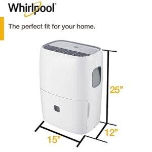 Whirlpool 40 Pint Portable Dehumidifier with Built-In Pump, 24-Hour Timer, Auto Shut-Off, Easy-Clean Filter, and Auto-Restart | For Bathrooms, Basements, and Bedrooms | WHAD40PCW