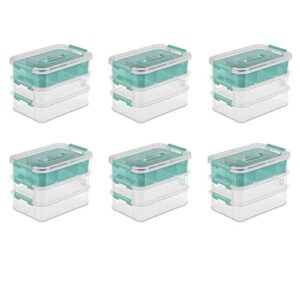 sterilite 14138606 stack & carry box with trays small storage, clear pack of 6