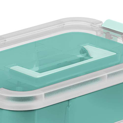 Sterilite 14138606 Stack & Carry Box with Trays Small Storage, Clear Pack of 6