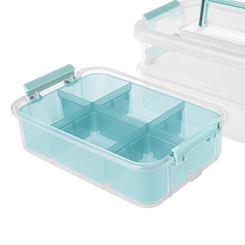 Sterilite 14138606 Stack & Carry Box with Trays Small Storage, Clear Pack of 6