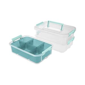 Sterilite 14138606 Stack & Carry Box with Trays Small Storage, Clear Pack of 6