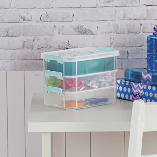 Sterilite 14138606 Stack & Carry Box with Trays Small Storage, Clear Pack of 6