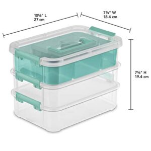 Sterilite 14138606 Stack & Carry Box with Trays Small Storage, Clear Pack of 6