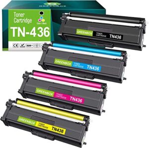 greenbox tn436 toner cartridge compatible for brother tn436 tn433 6,500 pages high yield, for brother hl-l8360cdw hl-l8260cdw mfc-l8610cdw mfc-l9570cdw mfc-l8900cdw printer (black cyan yellow magenta)