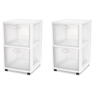 sterilite ultra 2 clear drawer plastic rolling storage container cart with ergonomic handles and caster wheels, white (2 pack)
