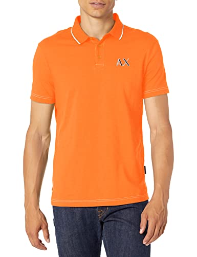 A|X ARMANI EXCHANGE Men's Organic Cotton Contrast Logo Polo, Oriole, XL