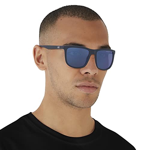 A|X ARMANI EXCHANGE Men's AX4093S Square Sunglasses, Matte Blue/Blue Mirrored/Blue, 56 mm