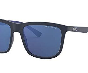 A|X ARMANI EXCHANGE Men's AX4093S Square Sunglasses, Matte Blue/Blue Mirrored/Blue, 56 mm