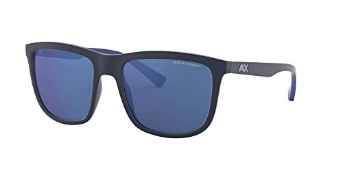 A|X ARMANI EXCHANGE Men's AX4093S Square Sunglasses, Matte Blue/Blue Mirrored/Blue, 56 mm