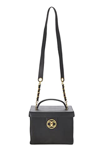 CHANEL, Pre-Loved Black Caviar Circle 'CC' Vanity Large, Black