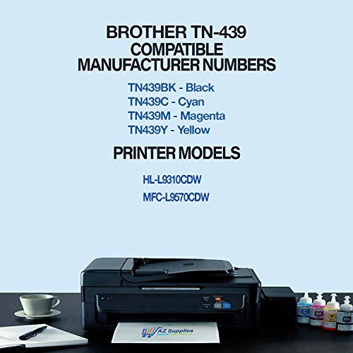 AZ Supplies Compatible Toner Cartridge Replacement for Brother TN439 Ultra High Yield TN439BK TN439C TN439M TN439Y HL-L9310CDW MFC-L9570CDW (2xBlack, Cyan, Magenta, Yellow - 5 Packs)