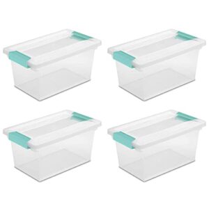sterilite plastic medium clip stacking storage box container with latching lid for home, office, workspace, and utility space organization, 4 pack