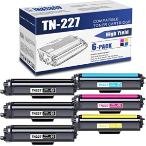 tn227 compatible tn-227bk tn-227c tn-227y tn-227m high yield toner cartridge replacement for brother tn-227 mfc-l3770cdw mfc-l3710cw hl-3210cw dcp-l3510cdw toner.(3bk+1c+1y+1m)