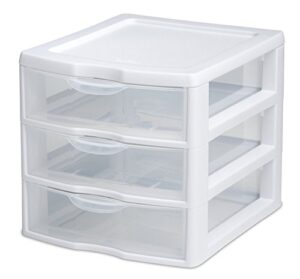 sterilite 3 drawer mini desktop unit, clear w/white frame