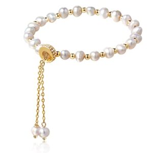 cowlyn pearl bracelet chain link baroque culture bossimi 14k gold filled adjustable fashion valentine charm dainty handmade jewelry for women wife girls mother（with gift box）