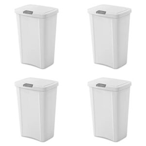 sterilite 10458004 13 gallon touchtop wastebasket, white w/ titanium latch, 4-pack