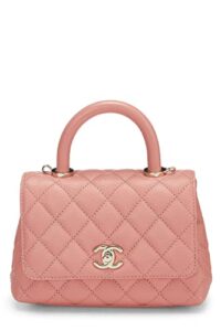 chanel, pre-loved pink quilted caviar coco handle bag mini, pink