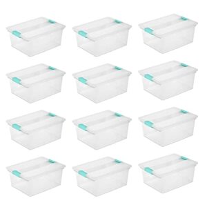 sterilite deep clear plastic stackable storage container bin box tote with clear latching lid organizing solution for home & classroom, 12 pack