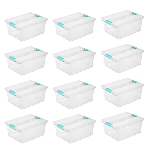 Sterilite Deep Clear Plastic Stackable Storage Container Bin Box Tote with Clear Latching Lid Organizing Solution for Home & Classroom, 12 Pack