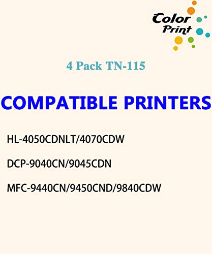 (4-Pack, BK, C, M, Y) ColorPrint Compatible TN115 Toner Cartridge Replacement for Brother TN-115 TN 115 Work with DCP-9040CN 9045CDN HL-4040CN HL-4040CDN HL-4070CDW MFC-9440CN 9450CDN 9840CDW Printer