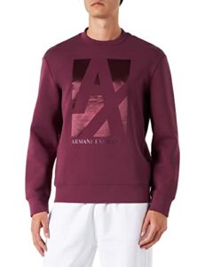 a|x armani exchange men’s silked logo pullover sweatshirt, grape wine, m