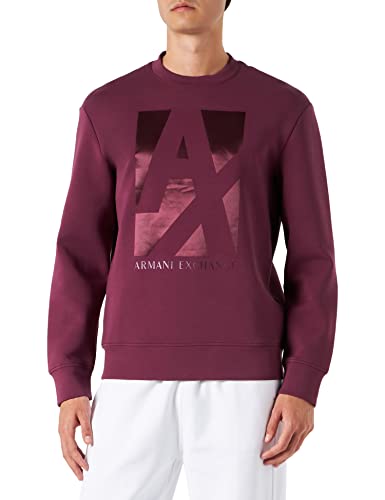 A|X ARMANI EXCHANGE Men's Silked Logo Pullover Sweatshirt, Grape Wine, M