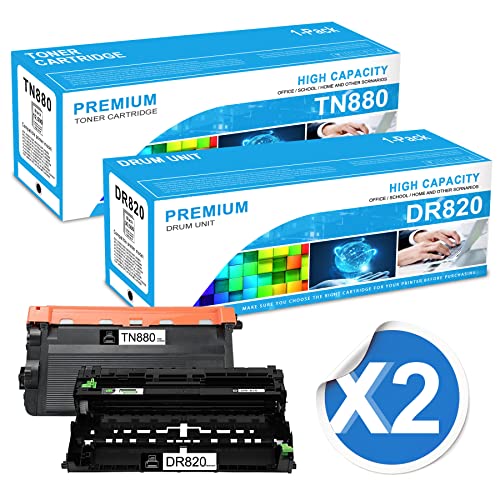 TN-880 Toner Cartridge & DR820 Drum Unit Compatible TN880 DR820 Replacement for Brother DR820 TN-880 for Brother DCP-L5500DN L5600DN L5650DN MFC-L6700DW L6750DW Printer Toner.(1 Toner, 1 Drum 2 Pack)