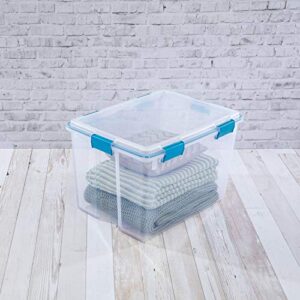 sterilite 80 quart clear plastic stackable storage container box bin with air tight gasket seal latching lid long term organizing solution, 4 pack