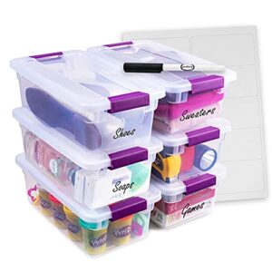 Peaknip - Sterilite 6 Quart Stackable Plastic Storage Bins with Lids and Latches (6 Pack) - Bundled with Labels and Marker