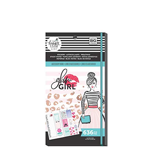 me & my BIG ideas Accessory Book Bundle - The Happy Planner Scrapbooking Supplies - Glam Girl Theme - 4 Sticky Note Pads & 1 ListPad - Multi-Color & Gold Foil Stickers - 20 Sheets, 636 Stickers Total