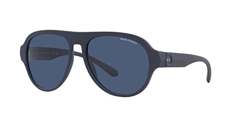 A|X ARMANI EXCHANGE Men's AX4126SU Universal Fit Aviator Sunglasses, Matte Blue/Dark Blue, 58 mm