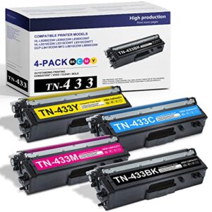 TN 433 TN-433 Toner Cartridges - Drawn Compatible TN433BK/C/M/Y TN433 High Yield Toner Set Replacement for Brother HL-L8360CDW HL-L8260CDW MFC-L8900DW L8610CDW Printer,(4Pack,1BK/1C/1M/1Y)