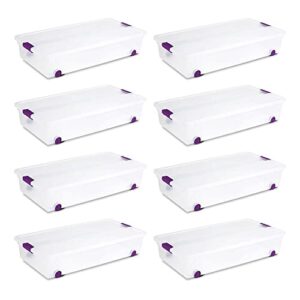 sterilite 60 quart clearview latch lid wheeled stackable underbed home storage organization tote box with secure latches, (8 pack)