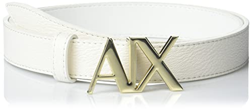 A|X ARMANI EXCHANGE Women's Skinny AX Logo Buckle Belt, Milk, 95