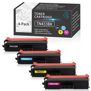 4 pack(1bk+1c+1m+1y) tn-433 toner compatible for brother tn433bk tn433c tn433m tn433y hl-l8260cdw l8360cdw l8360cdwt dcp-l8410cdw mfc-l8610cdw l8690cdw printer ink toner cartridge by pddtoner