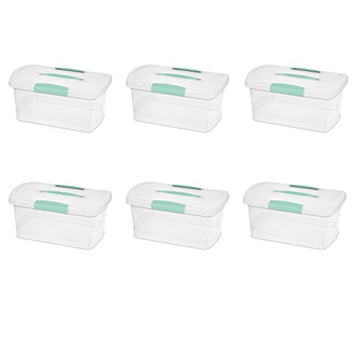 Sterilite 18748606 Medium Nesting ShowOffs, Clear with Blue Aquarium Handle and Latches, 6-Pack