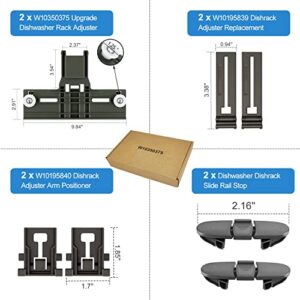 Upgraded W10350375 Dishwasher Top Rack Adjuster & W10195840 Dishwasher Positioner & W10195839 Rack Adjuster & W10508950 Stop Track Replacement for Whirlpool WDTA50SAHZ0 dishwasher parts(8 Packs)