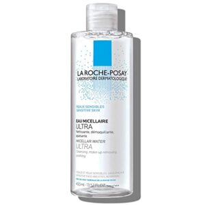 la roche-posay micellar cleansing water for sensitive skin, micellar water makeup remover, cleanses and hydrates skin, gentle face toner, oil free
