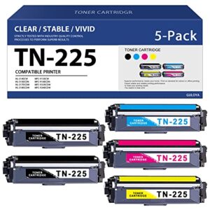 guloya compatible tn-225 tn 225 high yield toner cartridge replacement for brother tn225 hl-3140cw 3170cdw mfc-9130cw dcp-9015cdw 9020cdn printer toner (5 pack, 2bk/1c/1y/1m)