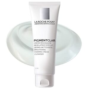 la roche-posay pigmentclar brightening face cleanser, exfoliating face wash with lhas, dark spot remover and skin tone brightening, fragrance free foaming cream cleanser