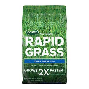 scotts turf builder rapid grass sun & shade mix, combination seed and fertilizer, grows green grass in just weeks, 5.6 lbs.