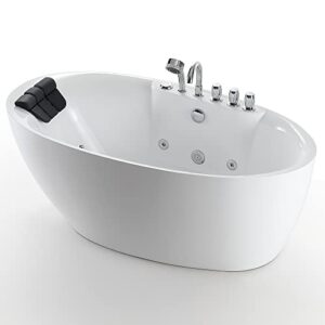 whirlpool bathtub 59 in. acrylic freestanding bath tub hydromassage gracefully oval shaped 7 water jets soaking spa, double-ended massage bathtubs with black pillow , white