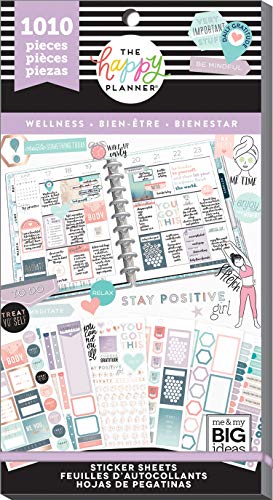 Me & My Big Ideas Happy Planner Sticker Value Pack-Wellness, 1010/Pkg, Multi