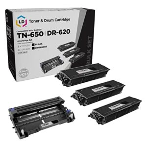 ld compatible toner cartridge & drum unit replacements for brother tn650 printer high yield & dr620 (3 toners, 1 drum, 4-pack)