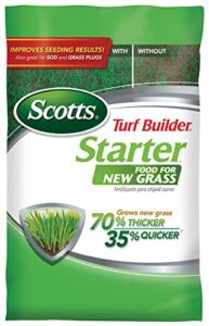 scotts turf builder starter food for new grass, 15 lb. – lawn fertilizer for newly planted grass, also great for sod and grass plugs – covers 5,000 sq. ft.