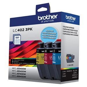 Brother Genuine LC402 3PK 3-Pack of Standard Yield Cyan, Magenta and Yellow Ink Cartridges