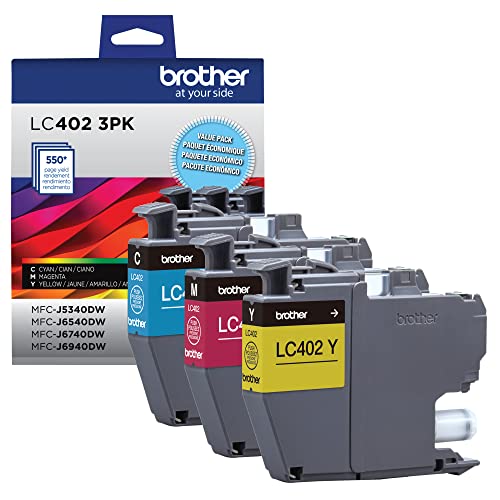 Brother Genuine LC402 3PK 3-Pack of Standard Yield Cyan, Magenta and Yellow Ink Cartridges